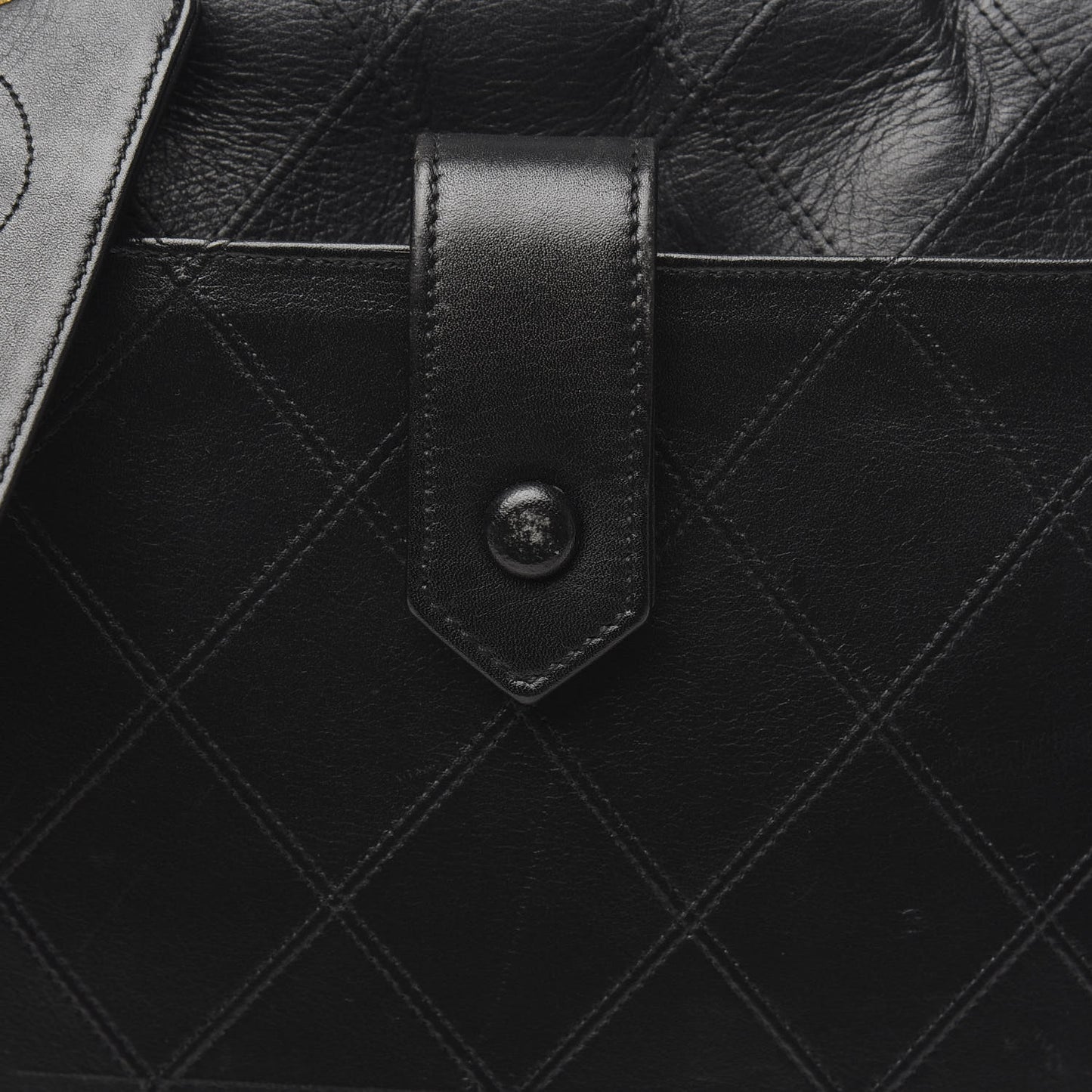Lambskin Stitched Suitcase Travel Bag Black
