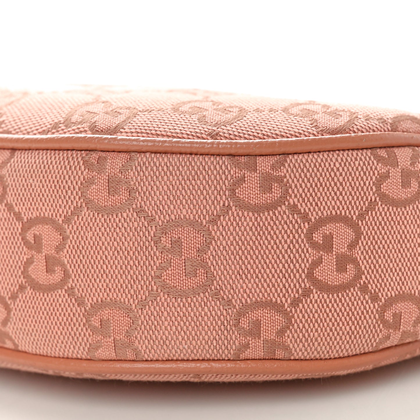 GG Supreme Monogram Textured Calfskin Web Mini Ophidia Half Moon Hobo Rose Pink