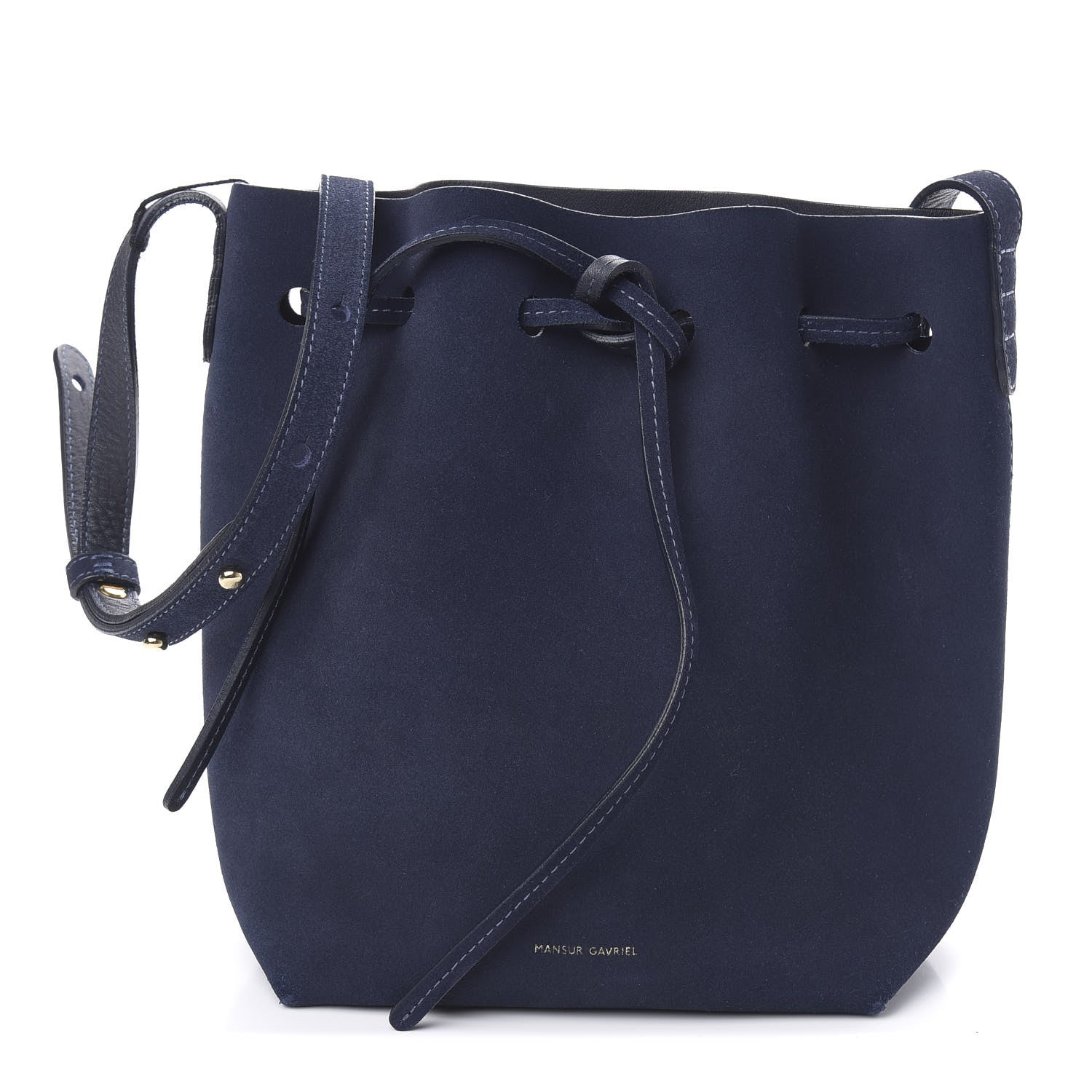 Mansur Gavriel Suede Mini Mini Bucket Bag Navy 1 of 9