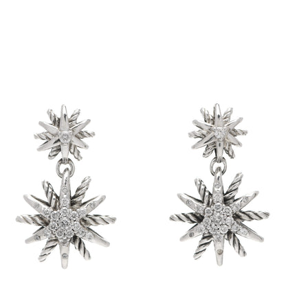 David Yurman Sterling Silver Diamond Starburst Double Drop Earrings 1 of 5