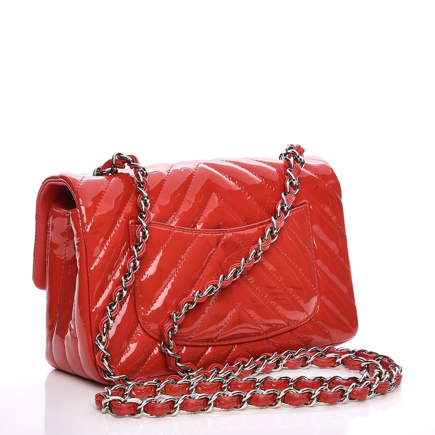 Chanel Patent Chevron Quilted Mini Rectangular Flap Red 3 of 11