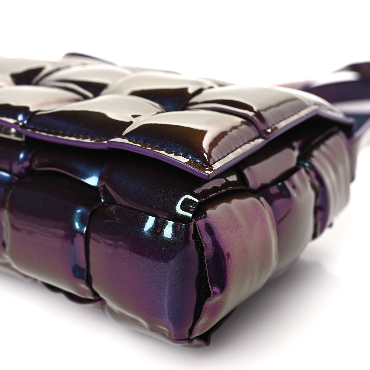 Glossy Nail Polish Nappa Maxi Intreccio Padded Cassette Crossbody Bag Holographic