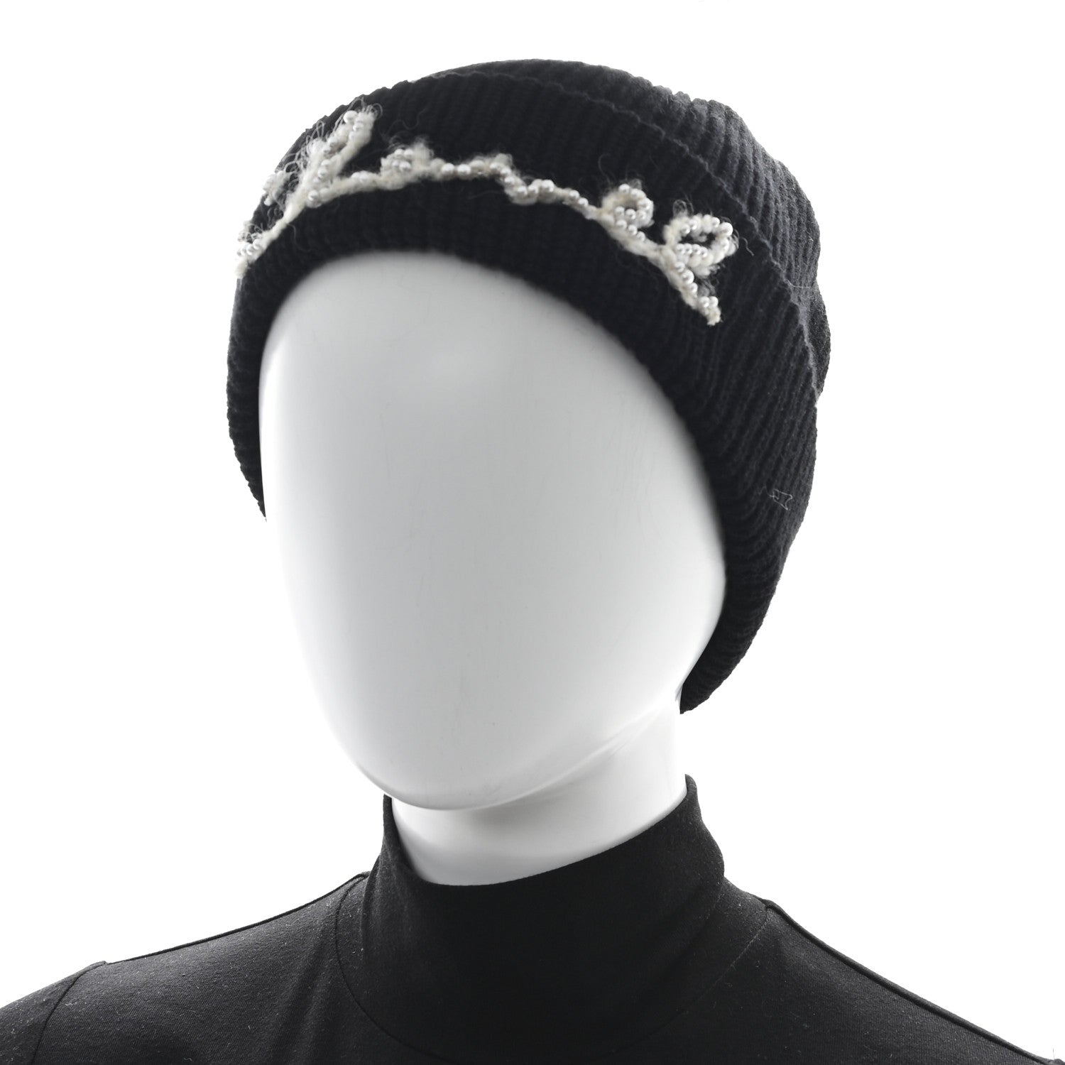 Chanel Cashmere Logo Beanie Hat Black White 2 of 5