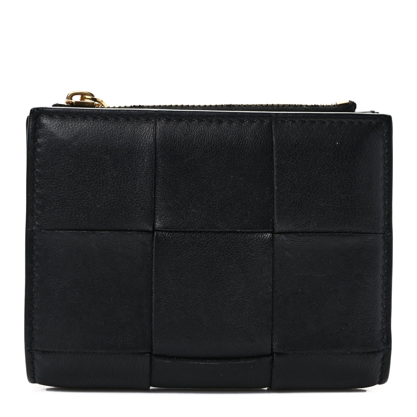 Nappa Maxi Intrecciato Small Bi-Fold Zip Wallet Black