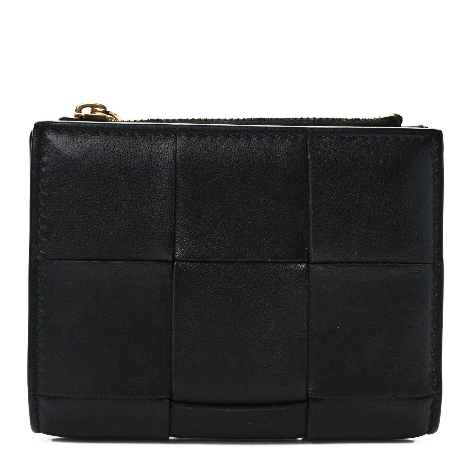 Bottega Veneta Nappa Maxi Intrecciato Small Bi-Fold Zip Wallet Black 1 of 6