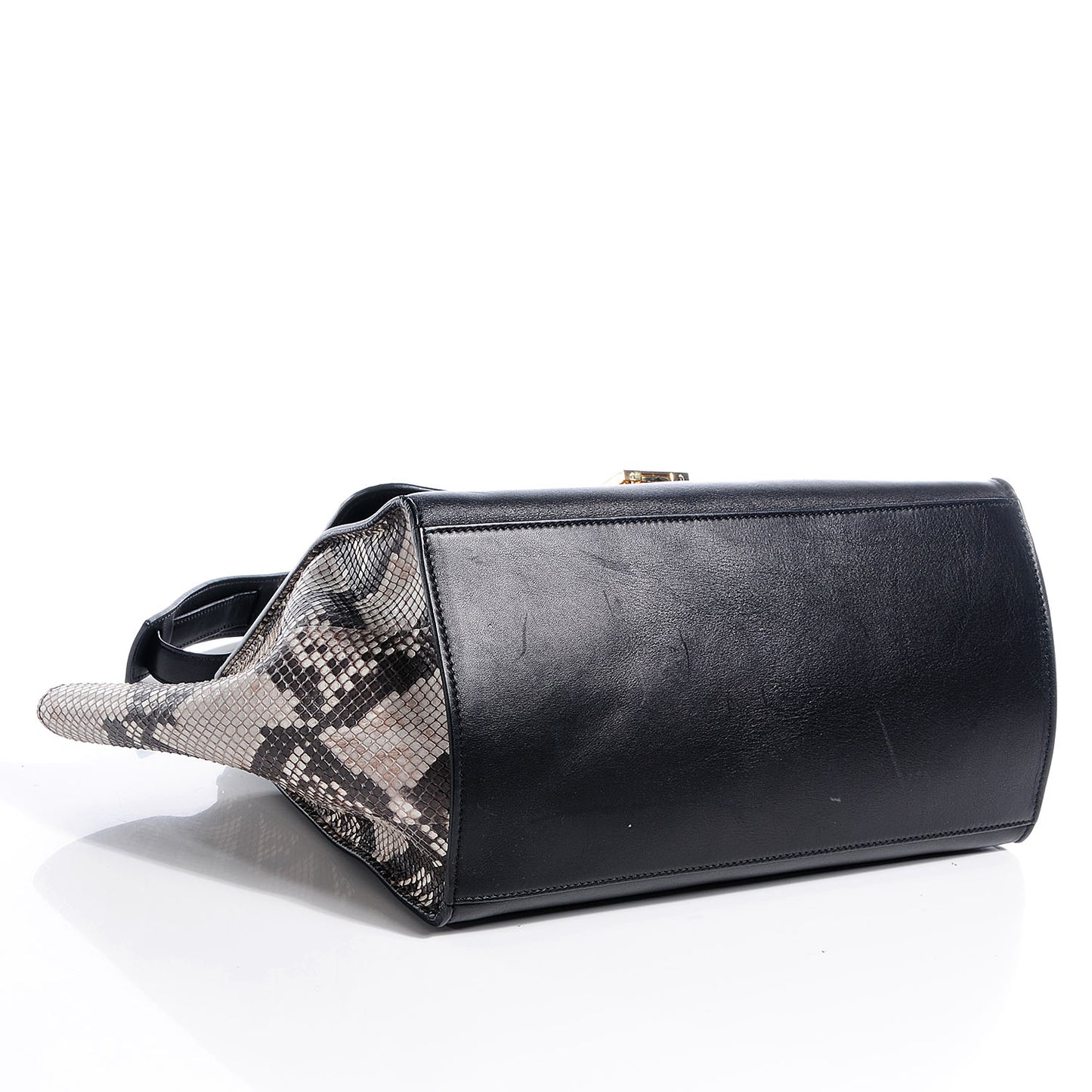 Python and Calfskin Small Trapeze Black Natural