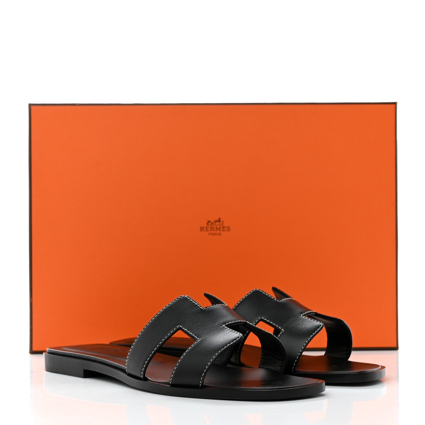 Box Calfskin Oran Sandals 37 Black