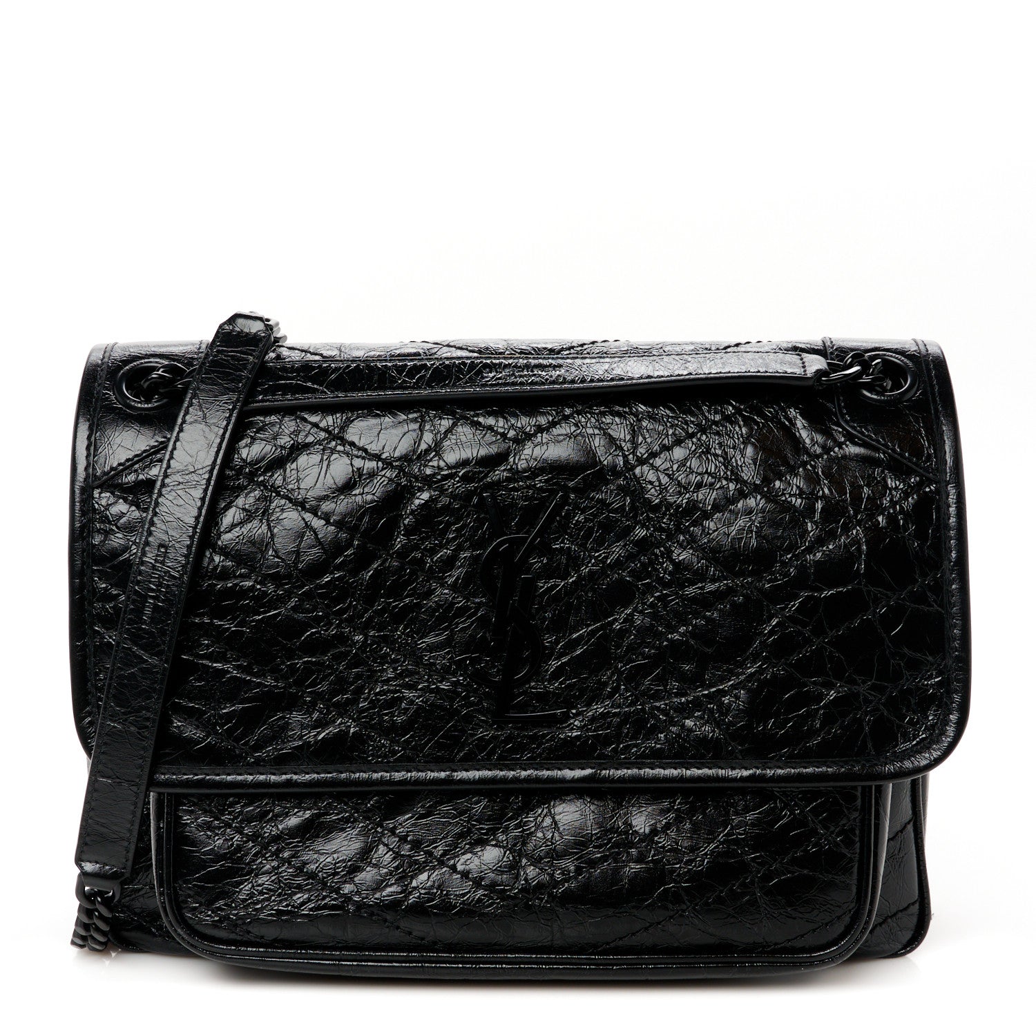 Saint Laurent Crinkled Calfskin Matelasse Monogram Medium Niki Chain Satchel Black 1 of 10
