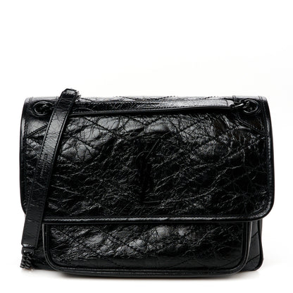 Saint Laurent Crinkled Calfskin Matelasse Monogram Medium Niki Chain Satchel Black 1 of 10