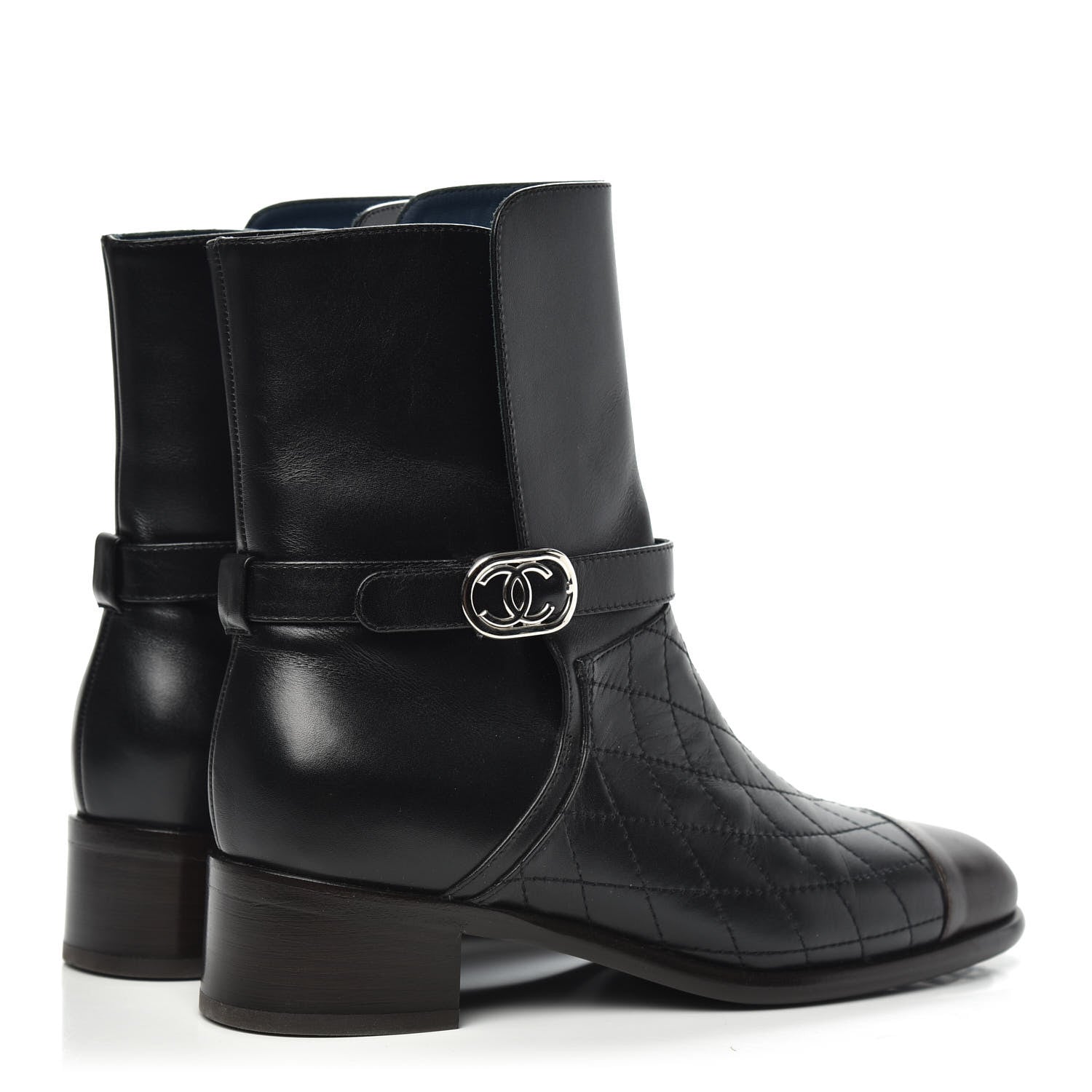 Chanel Calfskin Quilted Cap Toe Boots 37.5 Black Brown 4 of 9