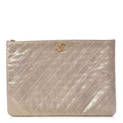 Chanel Metallic Calfskin Quilted Large Cosmetic Case Light Gold 2 of 11