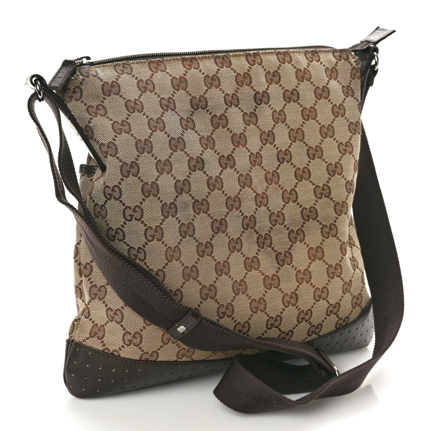 Monogram Calfskin Perforated Medium Flat Messenger Bag Dark Brown