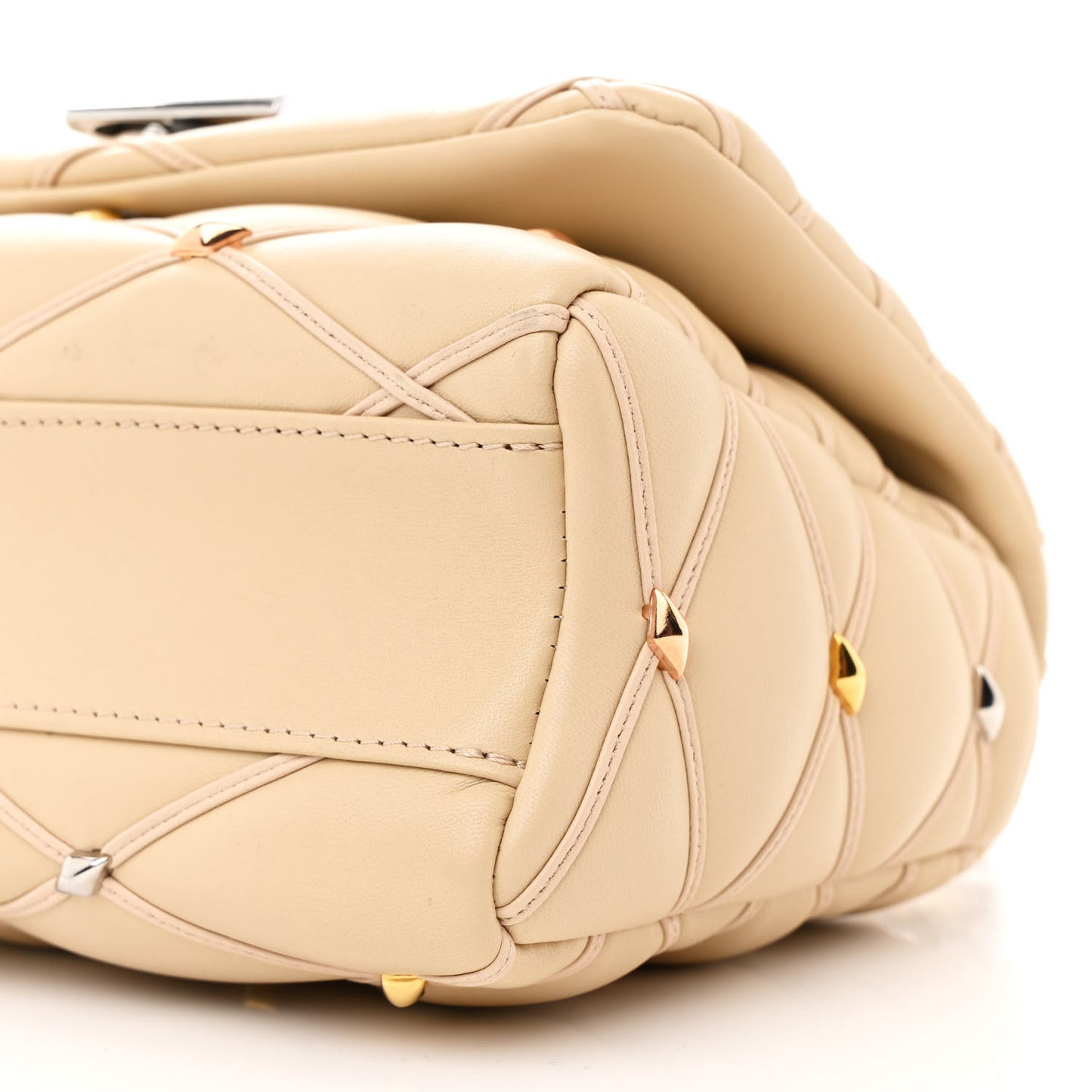 Lambskin Studded Malletage Top Handle GO-14 MM Beige