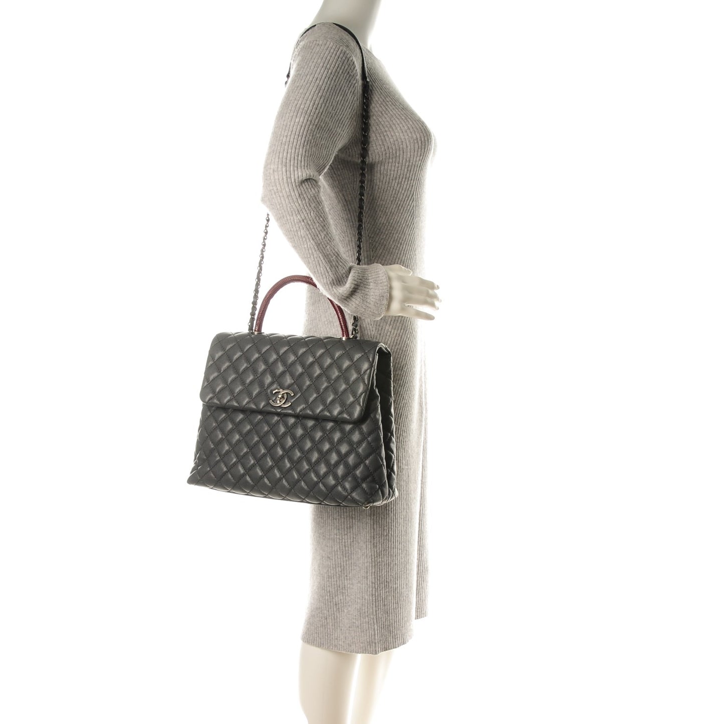 Caviar Lizard Quilted Large Coco Handle Flap Grey