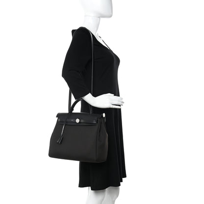 Hermes Military Toile Vache Hunter Herbag Zip Retourne 31 PM Black Ebene 2 of 14