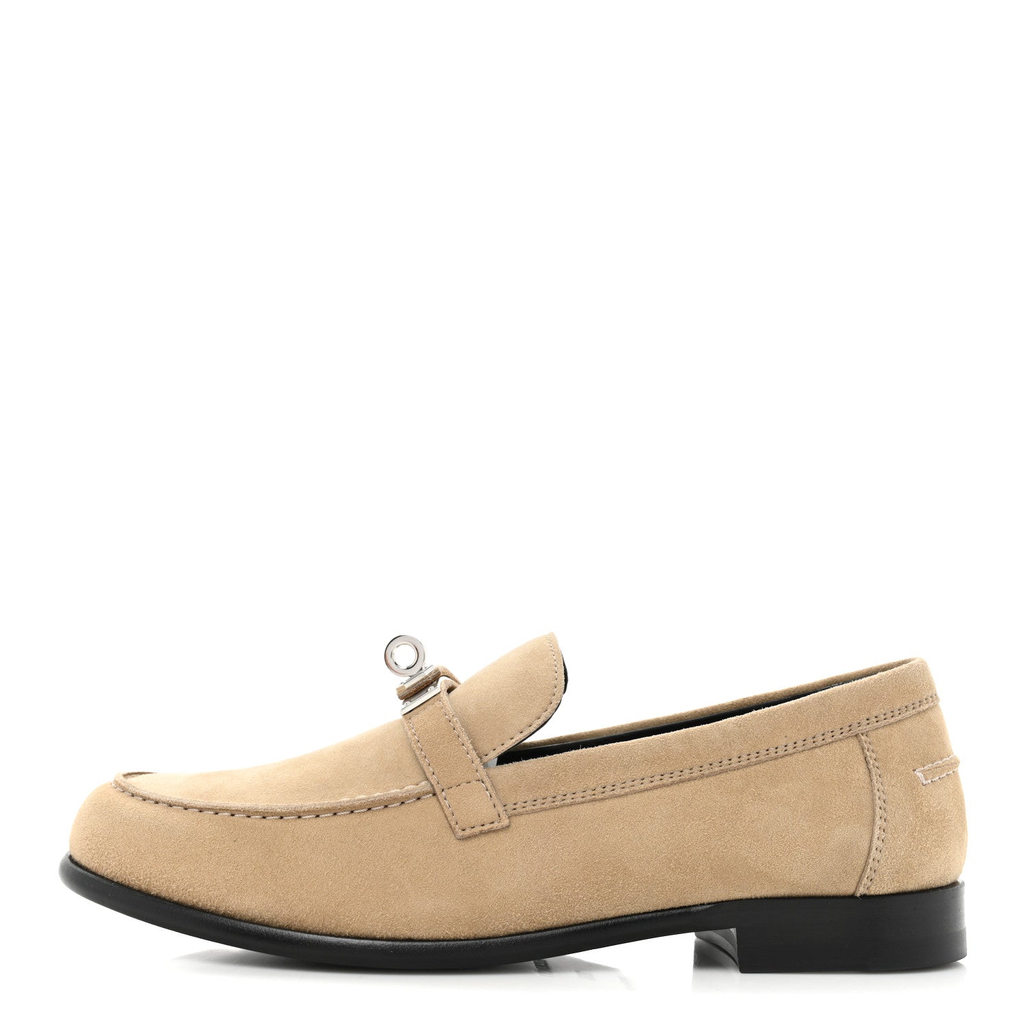 Hermes Suede Goatskin Womens Destin Loafers 36.5 Beige Argile 1 of 10