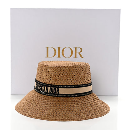 Christian Dior Straw Embroidered D-Bobby Large Brim Hat 59 Natural 9 of 9
