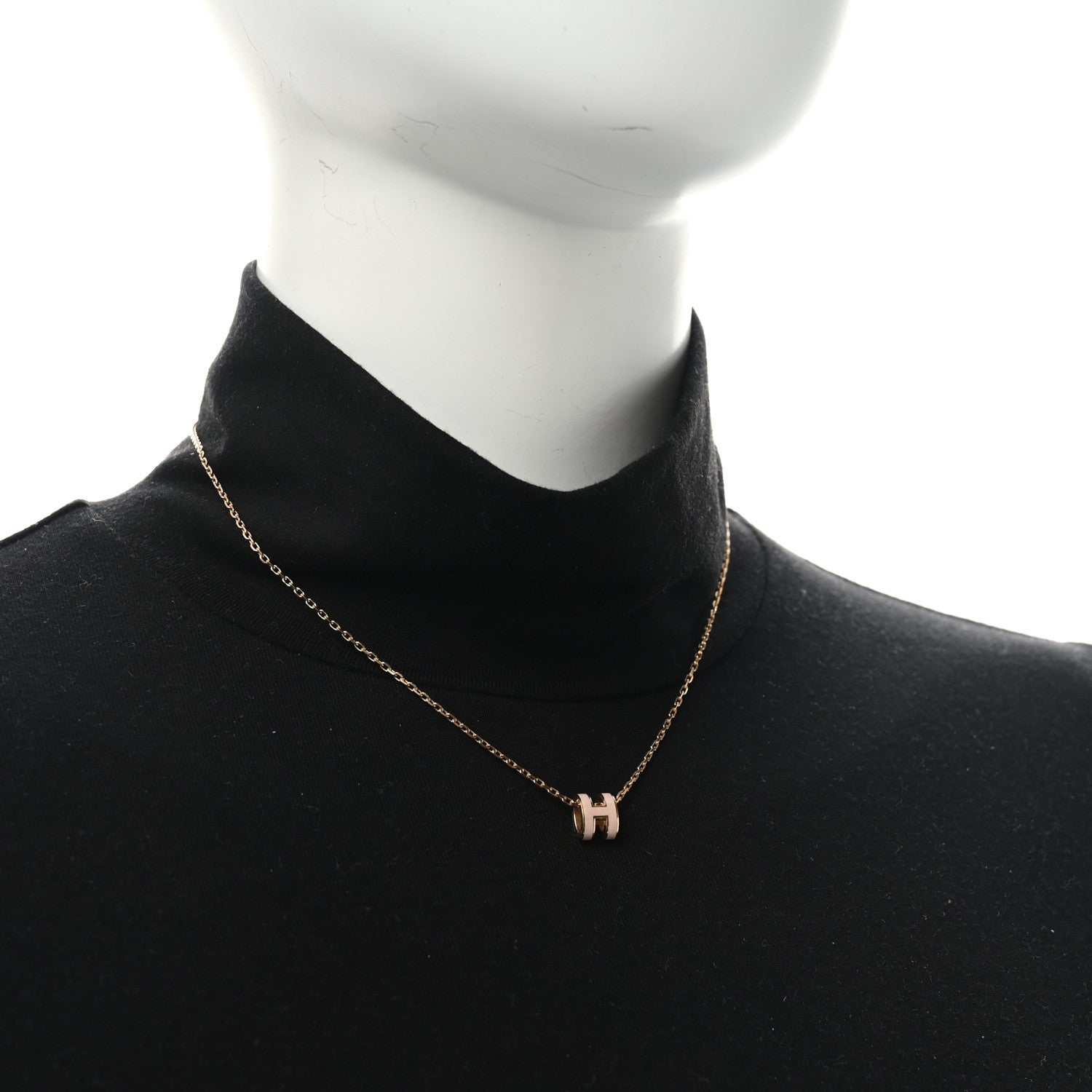 Hermes Lacquered Rose Gold Mini Pop H Pendant Necklace Rose Dragee 2 of 5