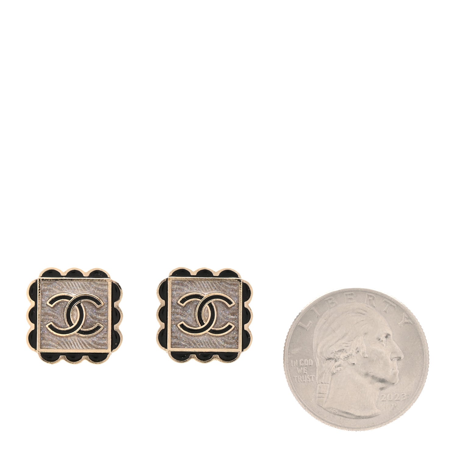 Chanel Resin CC Square Clip On Earrings Gold Black 2 of 5