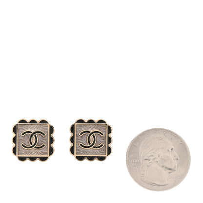 Chanel Resin CC Square Clip On Earrings Gold Black 2 of 5
