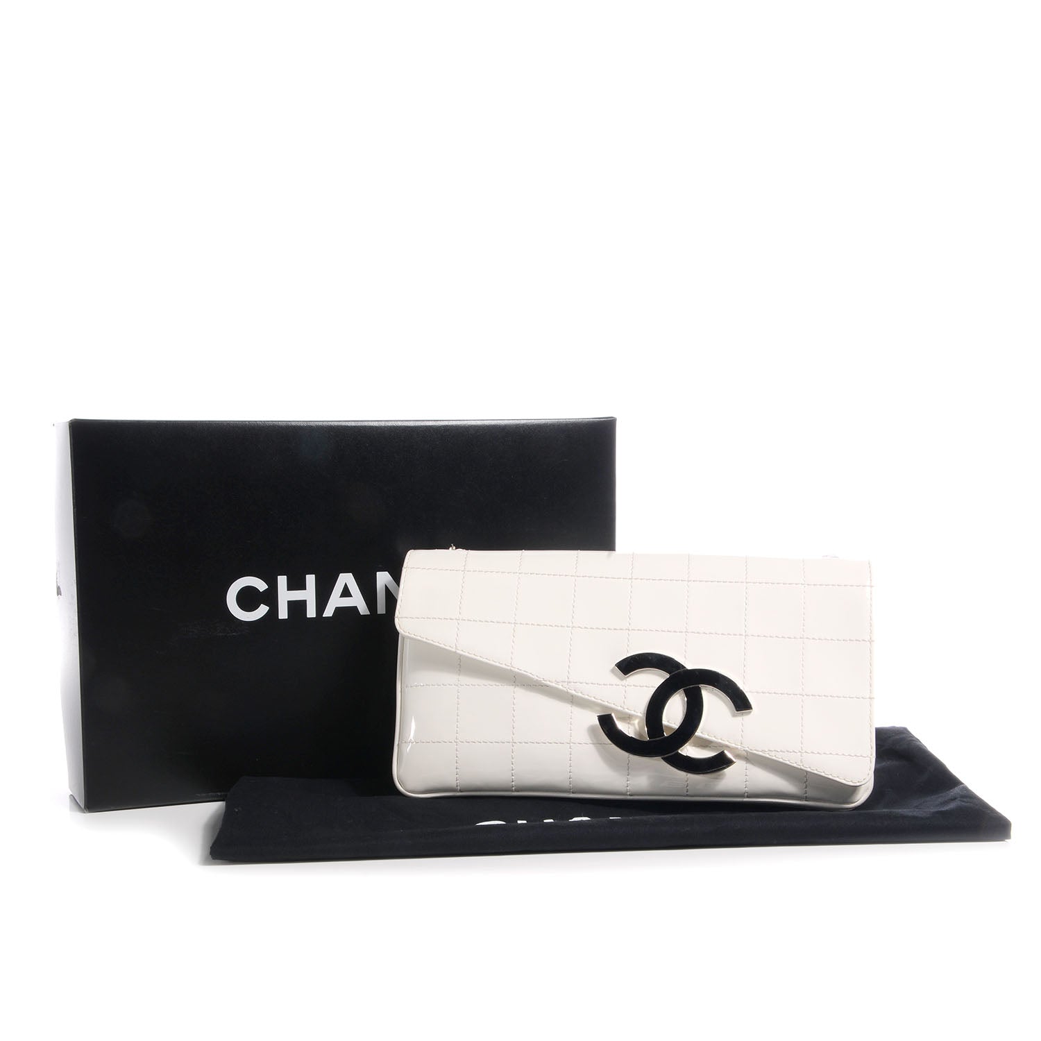Chanel Patent Square Stitched CC Flap Clutch White 8 of 8