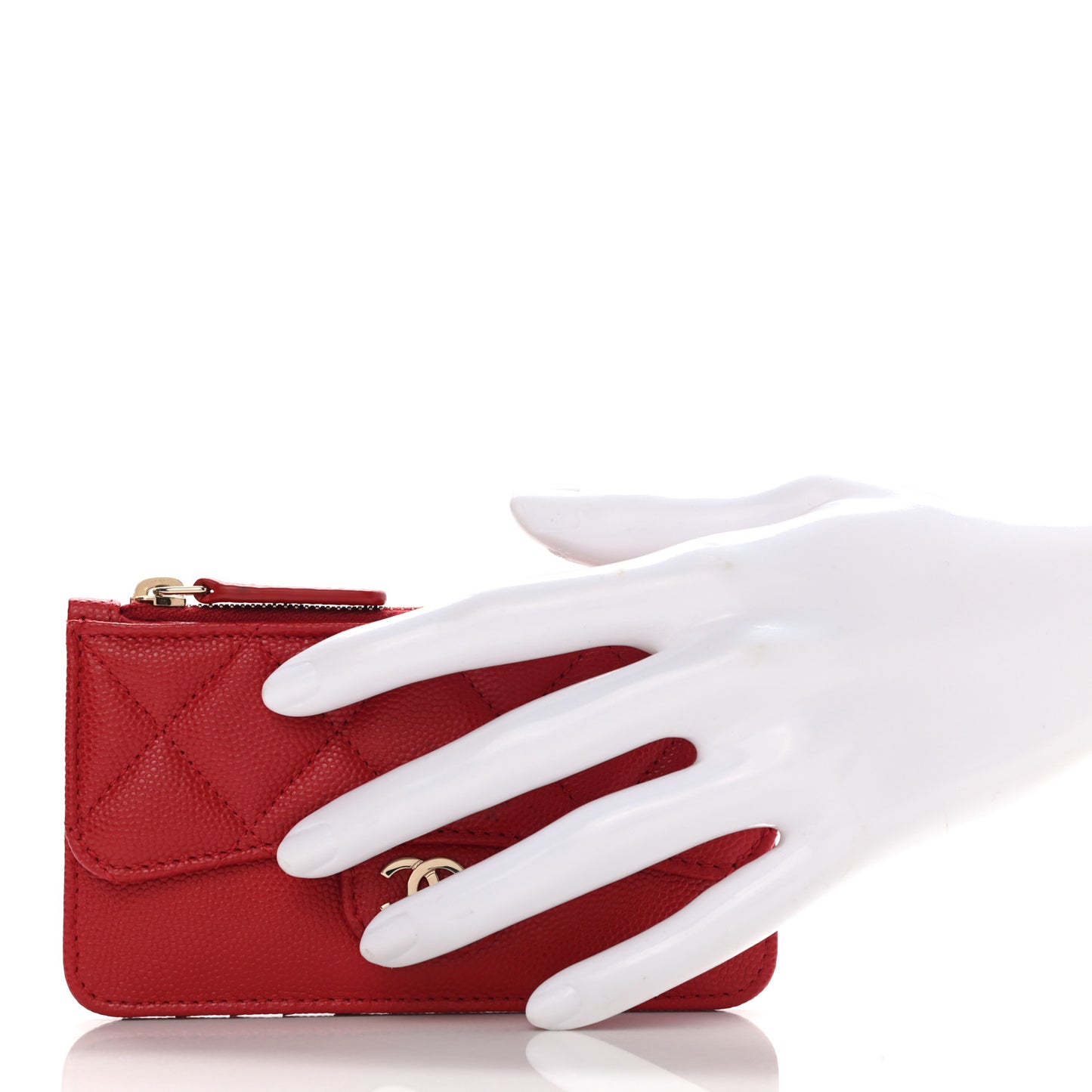 Caviar Quilted Flap Zip Card Holder Red