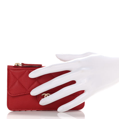 Chanel Caviar Quilted Flap Zip Card Holder Red 2 of 7