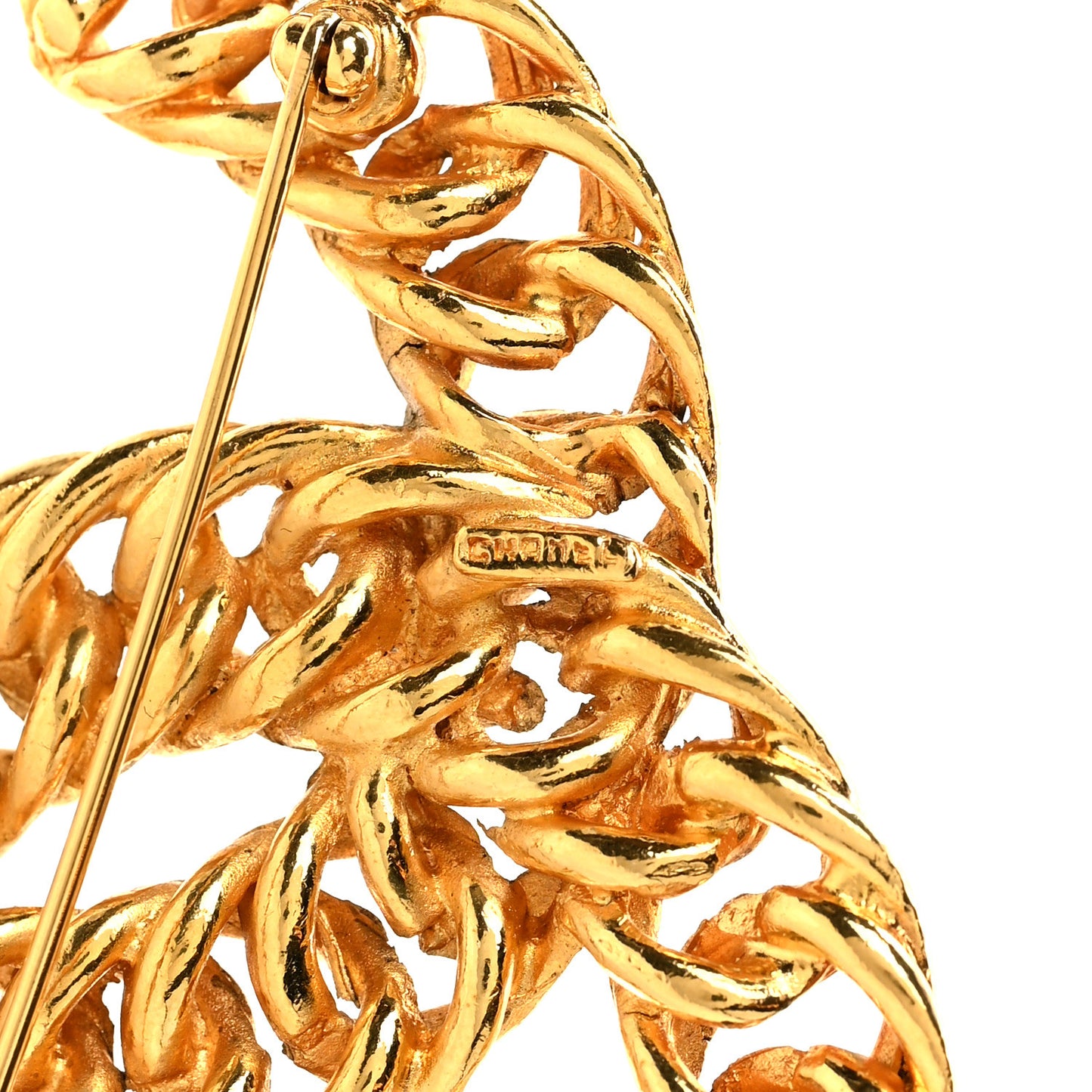 Metal Chain CC Brooch Gold
