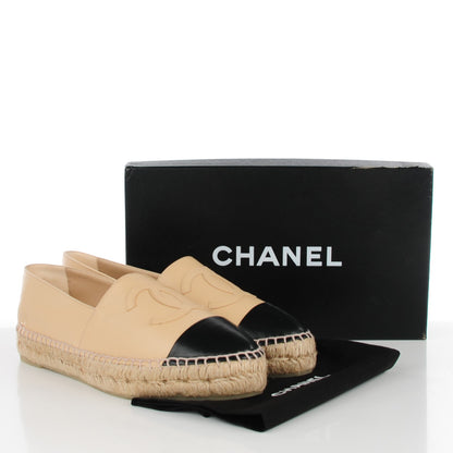 Chanel Lambskin CC Espadrilles 40 Beige Black 5 of 9
