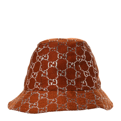 Gucci Canvas Lame GG Monogram Bucket Hat S Burnt Orange Silver 1 of 5