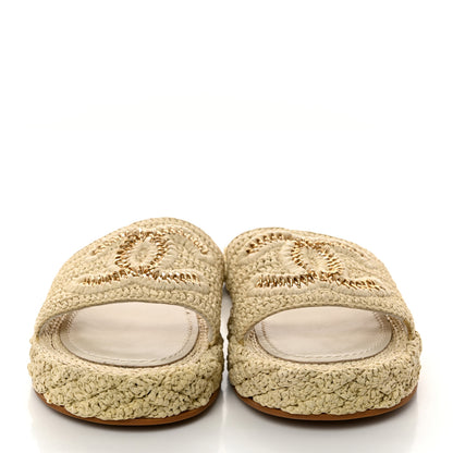 Chanel Raffia CC Espadrille Slip On Sandals 39 Beige 2 of 9