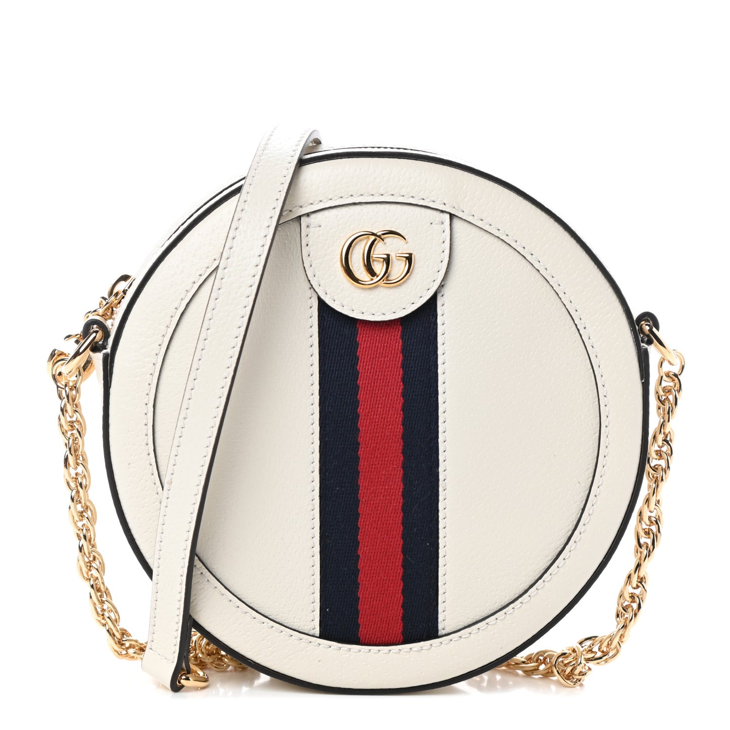 Textured Calfskin Web Mini Ophidia Round Shoulder Bag Mystic White