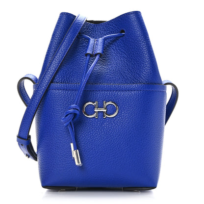 Salvatore Ferragamo Grained Calfskin Mini Gancino Bucket Bag Bluette 1 of 10