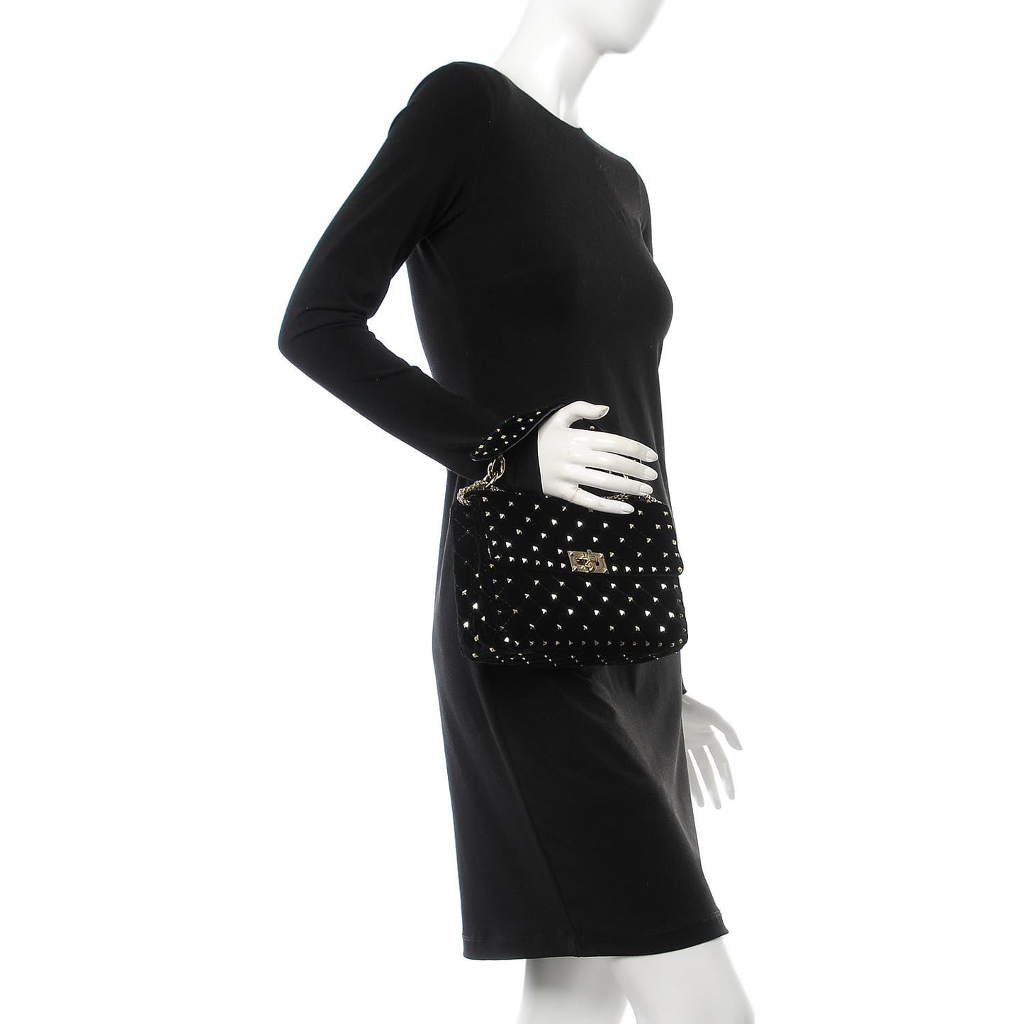 Velvet Medium Rockstud Spike Shoulder Bag Black