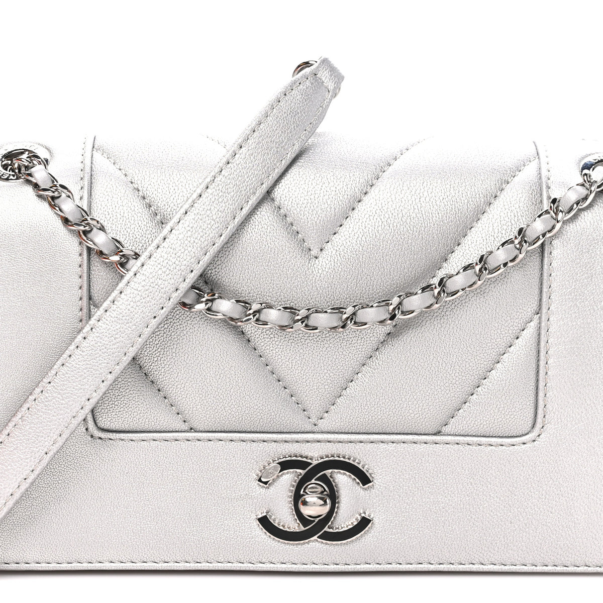 Chanel Metallic Sheepskin Chevron Quilted Small Vintage Mademoiselle Flap Silver 8 of 11