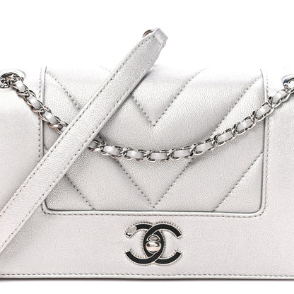 Chanel Metallic Sheepskin Chevron Quilted Small Vintage Mademoiselle Flap Silver 8 of 11