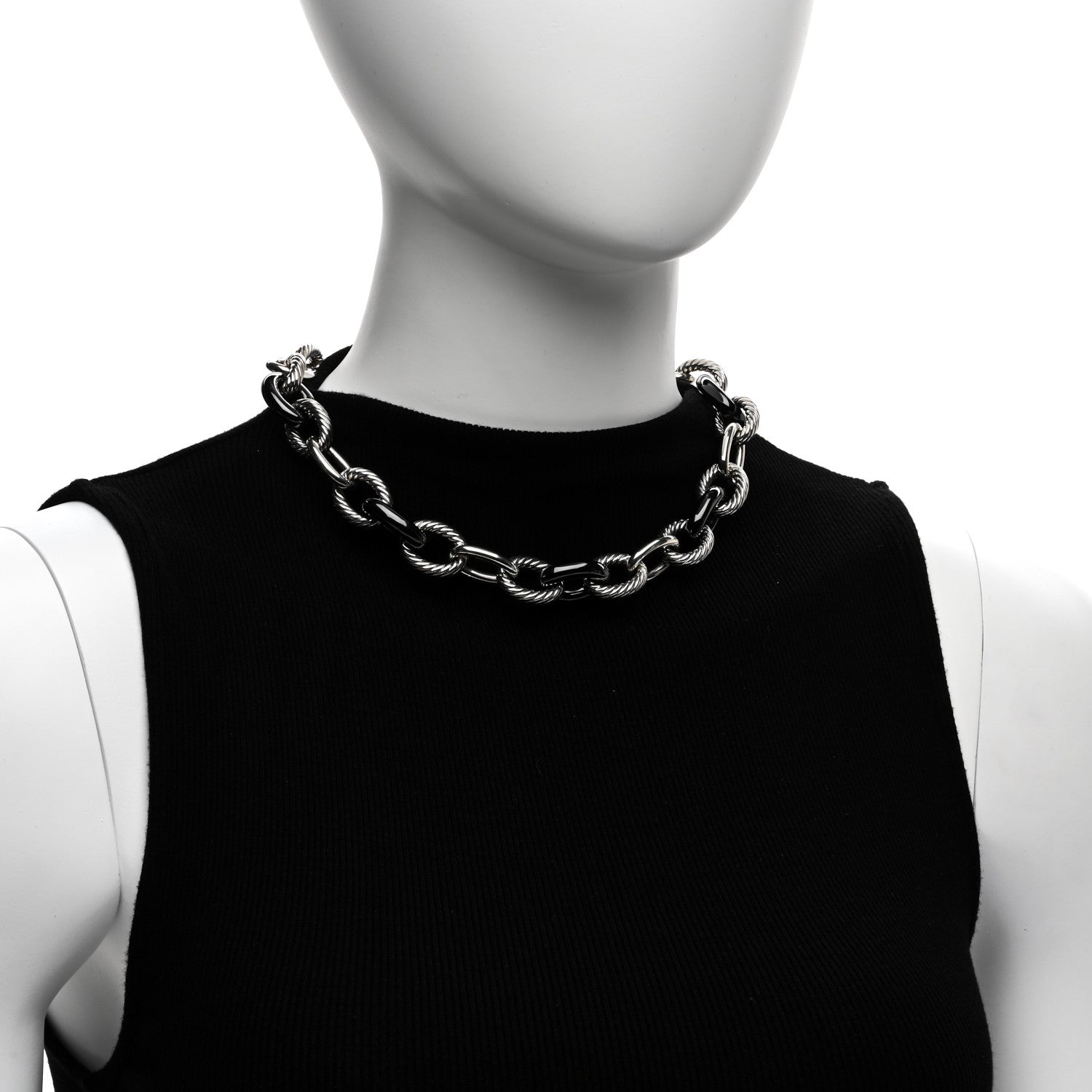 David Yurman Sterling Silver Black Ceramic 18mm Large Oval Link Necklace Black 2 of 4