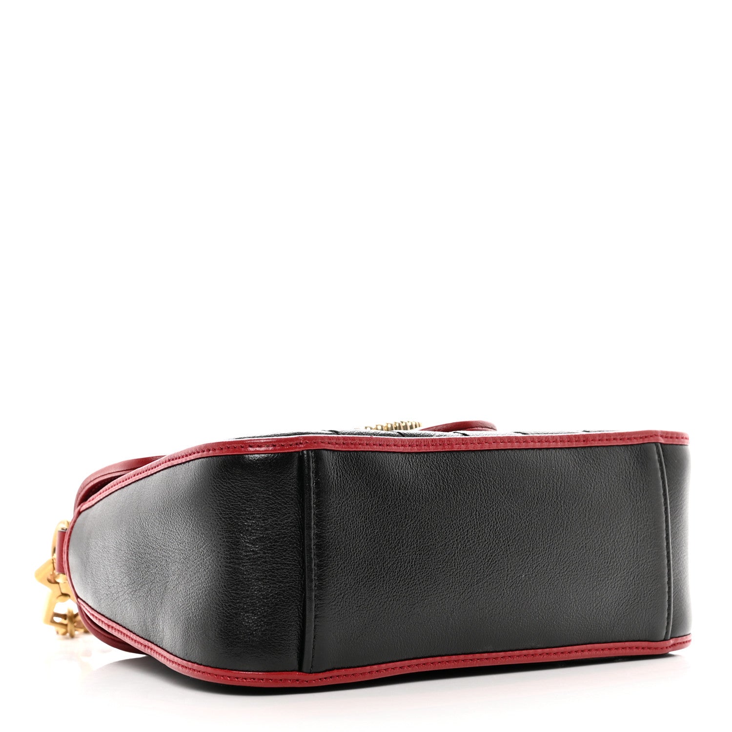 Gucci Vintage Effect Calfskin Matelasse Diagonal Mini Torchon GG Marmont Top Handle Shoulder Bag Black Romantic Cherry 4 of 10