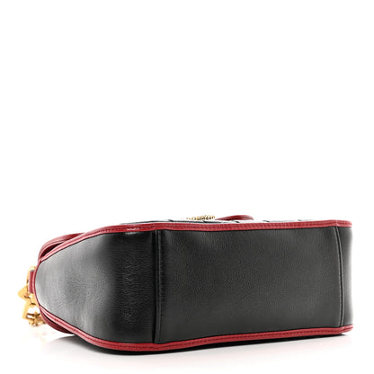 Gucci Vintage Effect Calfskin Matelasse Diagonal Mini Torchon GG Marmont Top Handle Shoulder Bag Black Romantic Cherry 4 of 10