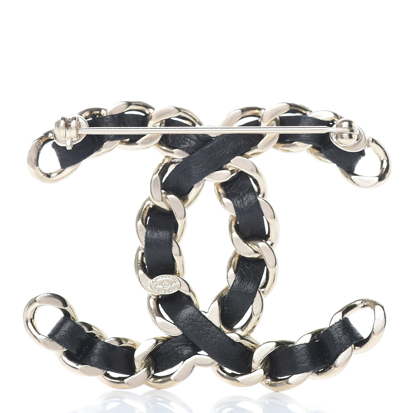 Lambskin Chain CC Brooch Black Gold