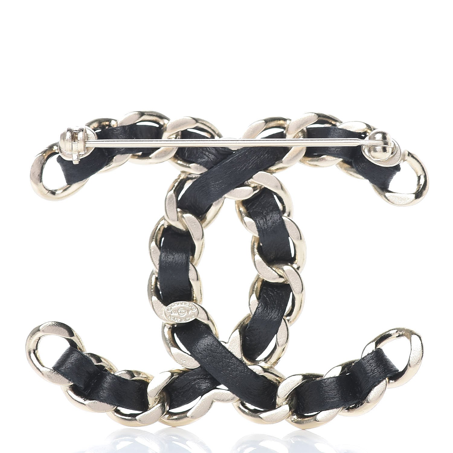 Chanel Lambskin Chain CC Brooch Black Gold 3 of 5