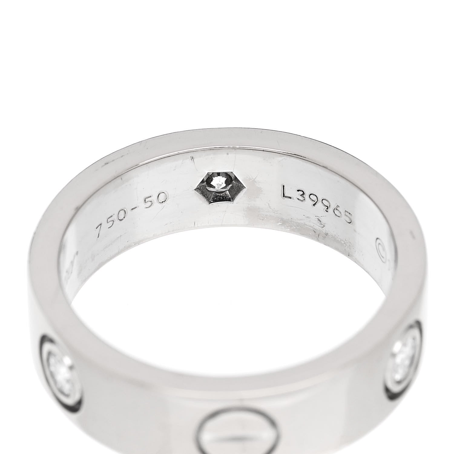 Cartier 18K White Gold 3 Diamond 5.5mm LOVE Ring 50 5.25 5 of 6