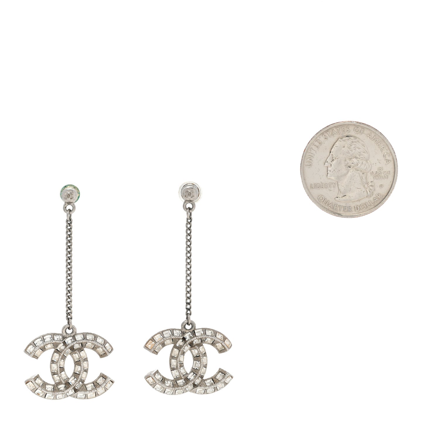 Baguette Crystal CC Drop Earrings Silver