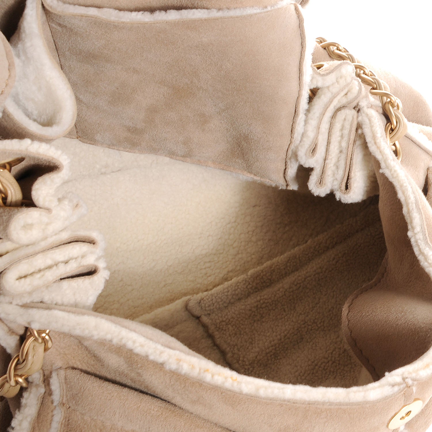 Chanel Shearling Suede CC Accordion Flap Beige 5 of 7