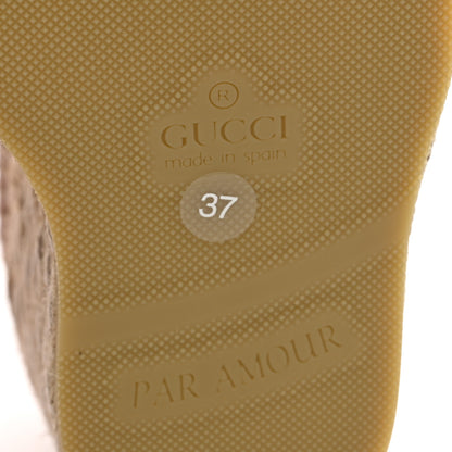 Gucci Canvas Grossgrain Embroidered Judit Ankle Wrap Platform 35/120mm Espadrille Wedges 37 White Shell 7 of 11