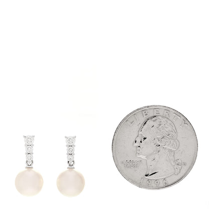 Mikimoto 18K White Gold Diamond Akoya Pearl 8mm Morning Dew Earrings 2 of 7