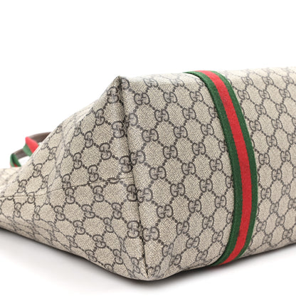 Gucci Tender GG Supreme Monogram Textured Dollar Calfskin Web Tote Beige Ebony New Acero 8 of 9