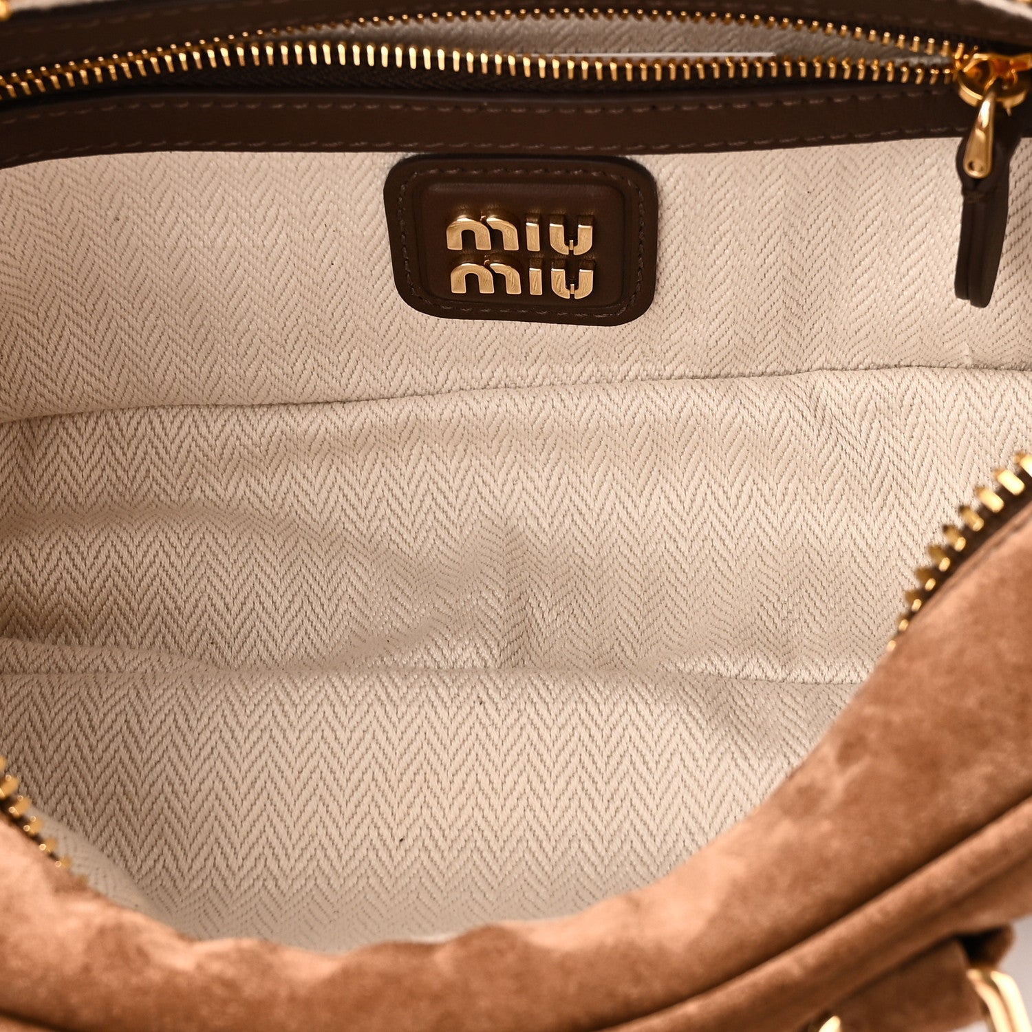Miu Miu Suede Padded Regular Arcadie Top Handle Bag Cacao 5 of 9