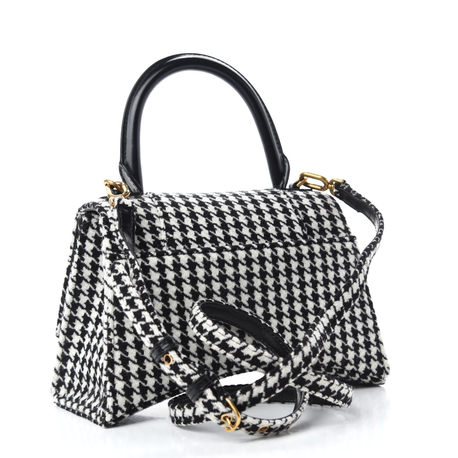 Balenciaga Wool Houndstooth Small Hourglass Top Handle Bag Black White 3 of 9