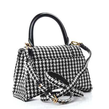 Balenciaga Wool Houndstooth Small Hourglass Top Handle Bag Black White 3 of 9